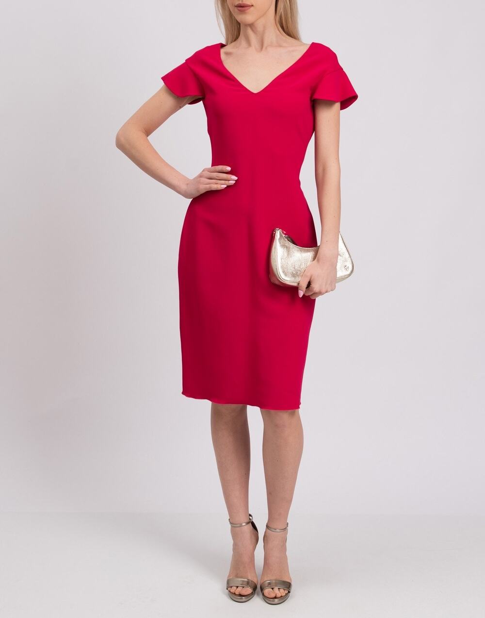 ANTONIO BERARDI Pink Sheath Dress IT 44 US 8 V-Neck Made in Italy Career